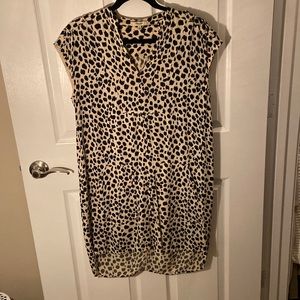 Madewell leopard print high low cap sleeve above knee shift dress size small